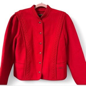 Red 100% wool cardigan from Geiger made in Austria